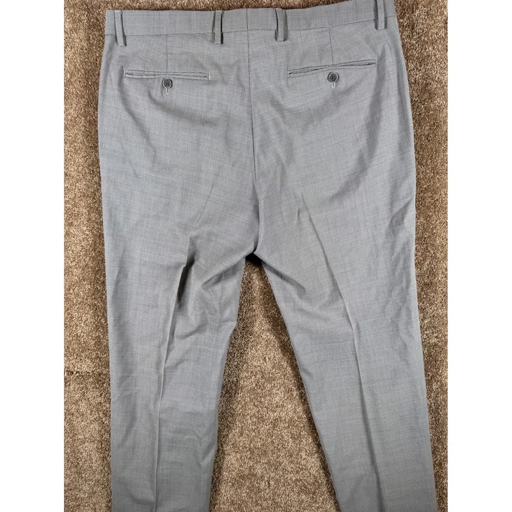 Banana Republic Mens 35x32 Modern Slim‎ Fit Grey Wool Micro Check Dress Pants